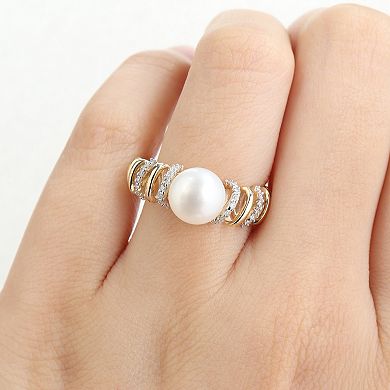 Stella Grace 10k Gold Freshwater Cultured Pearl & Diamond Spiral Ring