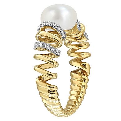 Stella Grace 10k Gold Freshwater Cultured Pearl & Diamond Spiral Ring