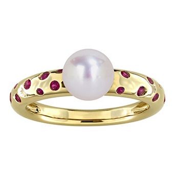 Stella Grace 14k Gold Freshwater Cultured Pearl & Lab-Created Ruby Solitaire Ring