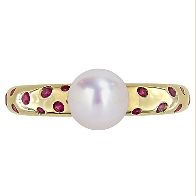 Stella Grace 14k Gold Freshwater Cultured Pearl & Lab-Created Ruby Solitaire Ring