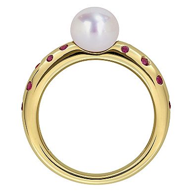 Stella Grace 14k Gold Freshwater Cultured Pearl & Lab-Created Ruby Solitaire Ring