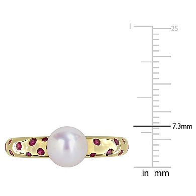 Stella Grace 14k Gold Freshwater Cultured Pearl & Lab-Created Ruby Solitaire Ring