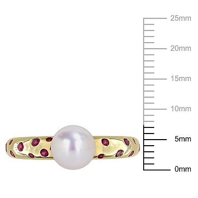 Stella Grace 14k Gold Freshwater Cultured Pearl & Lab-Created Ruby Solitaire Ring