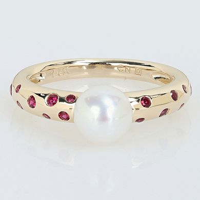 Stella Grace 14k Gold Freshwater Cultured Pearl & Lab-Created Ruby Solitaire Ring