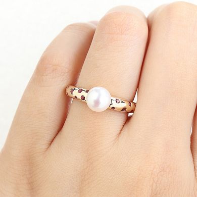 Stella Grace 14k Gold Freshwater Cultured Pearl & Lab-Created Ruby Solitaire Ring