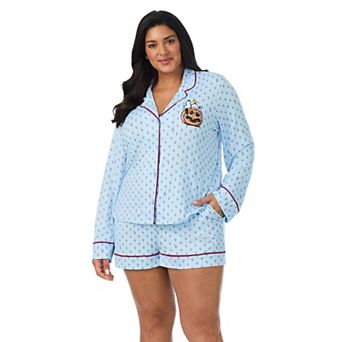 Plus Size Beauty Sleep Social Peanuts Halloween 2 pc Cozy Long Sleeve Pajama Top & Pajama Boxer Set