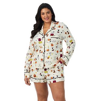 Plus Size Beauty Sleep Social Peanuts Halloween 2 pc Cozy Long Sleeve Pajama Top & Pajama Boxer Set