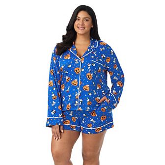 Plus Size Beauty Sleep Social Peanuts Halloween 2 pc Cozy Long Sleeve Pajama Top & Pajama Boxer Set