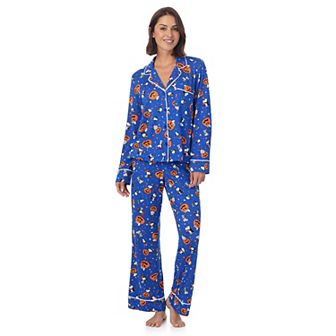 Women's Beauty Sleep Social Peanuts Halloween Notchneck Long Sleeve Pajama Top & Pajama Pants Set