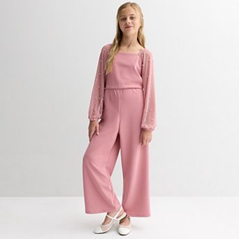 Girls 7-16 Speechless Sheer Sleeve Scuba Crepe Jumpsuit with Matching Hair Bow
