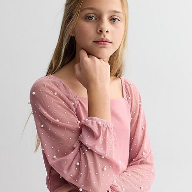 Girls 7-16 Speechless Sheer Sleeve Scuba Crepe Jumpsuit with Matching Hair Bow