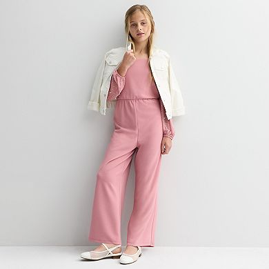 Girls 7-16 Speechless Sheer Sleeve Scuba Crepe Jumpsuit with Matching Hair Bow