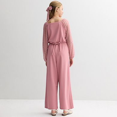 Girls 7-16 Speechless Sheer Sleeve Scuba Crepe Jumpsuit with Matching Hair Bow
