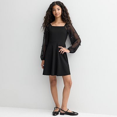 Girls 7-16 Speechless Sheer Bow Sleeve Scuba Crepe Skater Dress