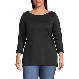 Plus Size Lands' End Supima Cotton Adjustable 3/4 Sleeve Boatneck Tunic