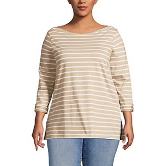 Plus Size Lands' End Supima Cotton Adjustable 3/4 Sleeve Boatneck Tunic