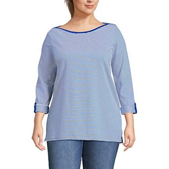 Plus Size Lands' End Supima Cotton Adjustable 3/4 Sleeve Boatneck Tunic