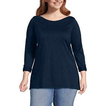 Plus Size Lands' End Supima Cotton Adjustable 3/4 Sleeve Boatneck Tunic