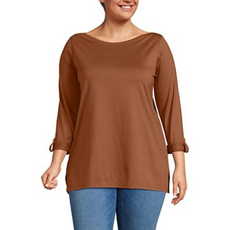 Plus Size Lands' End Supima Cotton Adjustable 3/4 Sleeve Boatneck Tunic