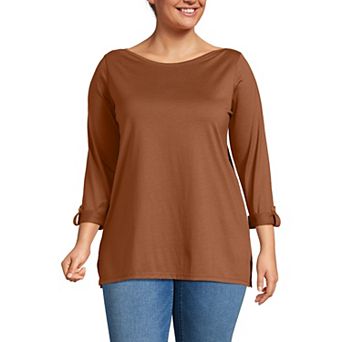 Plus Size Lands' End Supima Cotton Adjustable 3/4 Sleeve Boatneck Tunic