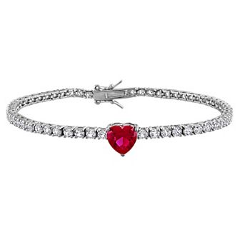 Stella Grace Sterling Silver Created Ruby & Created White Sapphire Bracelet