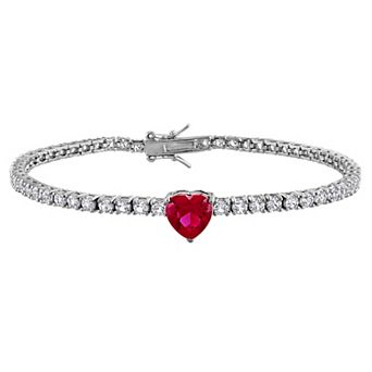 Stella Grace Sterling Silver Created Ruby & Created White Sapphire Bracelet