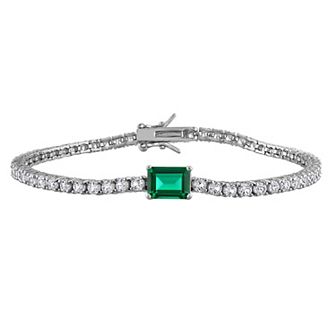 Stella Grace Sterling Silver Created Gemstone & Created White Sapphire Tennis Bracelet