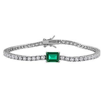 Stella Grace Sterling Silver Created Gemstone & Created White Sapphire Tennis Bracelet