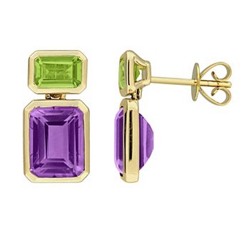 Stella Grace Gold-Tone Amethyst & Peridot 2-Stone Drop Earrings