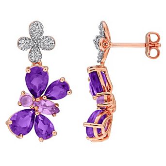 Stella Grace 18k Rose Gold Over Silver Amethyst & 1/4 Carat T.W. Diamond Butterfly Drop Earrings
