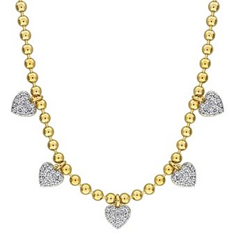 Stella Grace Gold-Tone Created White Sapphire Heart Station Necklace