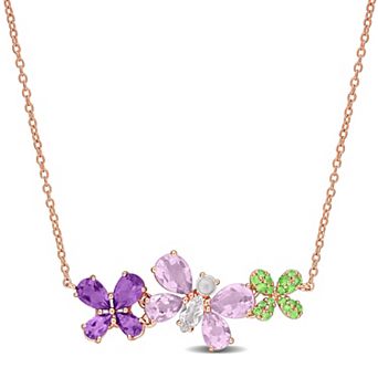 Stella Grace Multi-Gemstone Butterfly & Flower Necklace