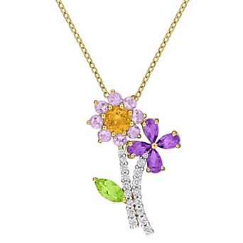 Stella Grace Multi-Gemstone Flowers Pendant Necklace