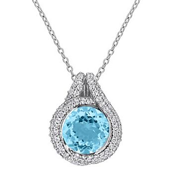 Stella Grace Sterling Silver Topaz Halo Pendant Necklace