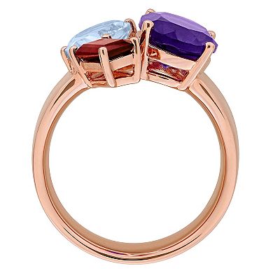 Stella Grace 18K Rose Gold Over Silver Multi-Gemstone 3-Stone Ring