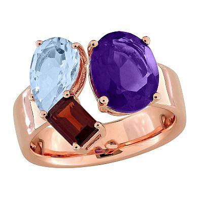 Stella Grace 18K Rose Gold Over Silver Multi-Gemstone 3-Stone Ring