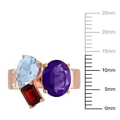 Stella Grace 18K Rose Gold Over Silver Multi-Gemstone 3-Stone Ring