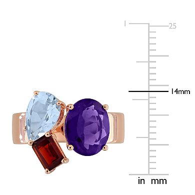Stella Grace 18K Rose Gold Over Silver Multi-Gemstone 3-Stone Ring