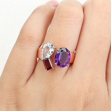 Stella Grace 18K Rose Gold Over Silver Multi-Gemstone 3-Stone Ring