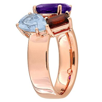 Stella Grace 18K Rose Gold Over Silver Multi-Gemstone 3-Stone Ring