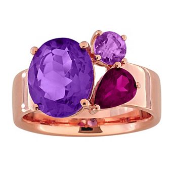 Stella Grace 18k Rose Gold Over Silver Multi-Gemstone 3-Stone Fashion Ring