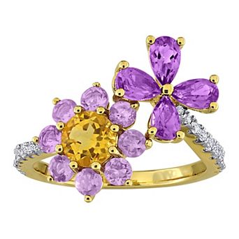 Stella Grace Gold-Tone Multi-Gemstone Flower Fashion Ring