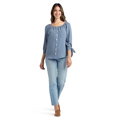 Women's AB Studio Crosshatch Three-Quarter Sleeve Button Front Top