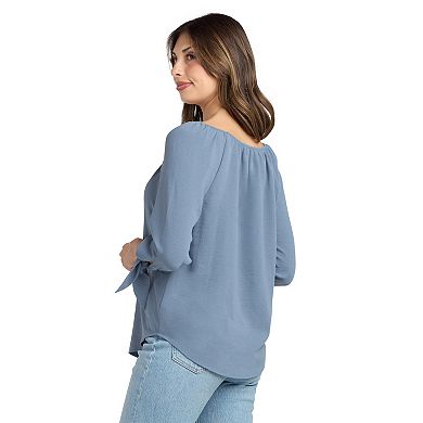 Women's AB Studio Crosshatch Three-Quarter Sleeve Button Front Top