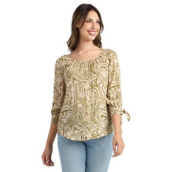 Women's AB Studio Button Front Tie Sleeve Cuff Top