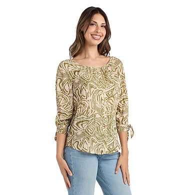 Women's AB Studio Button Front Tie Sleeve Cuff Top