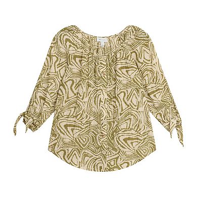 Women's AB Studio Button Front Tie Sleeve Cuff Top