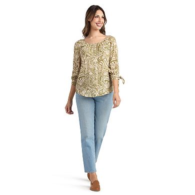 Women's AB Studio Button Front Tie Sleeve Cuff Top