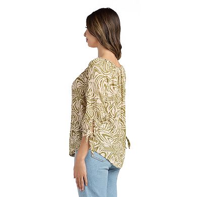 Women's AB Studio Button Front Tie Sleeve Cuff Top