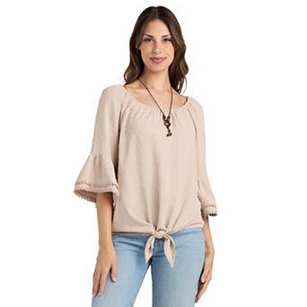 Women's AB Studio Flounce Sleeve Top with Necklace